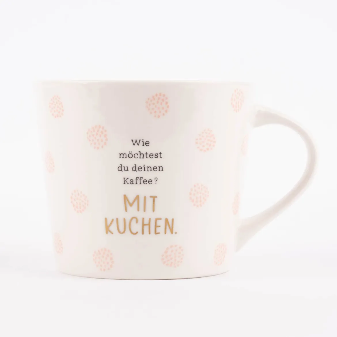 Grafik Werkstatt Goldtasse Mit Kuchen Punkte weiß rosa goldfarbig 420ml
