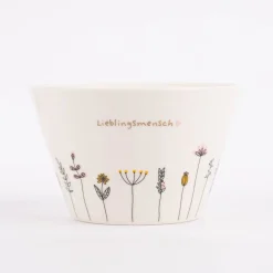 Grafik Werkstatt Müslischale Lieblingsmensch Blumen weiß schwarz 14x9cm