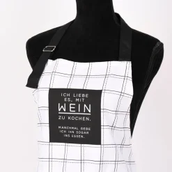 Grafik Werkstatt Schürze verstellbar Ich liebe es mit Wein zu kochen weiß schwarz 66x85cm