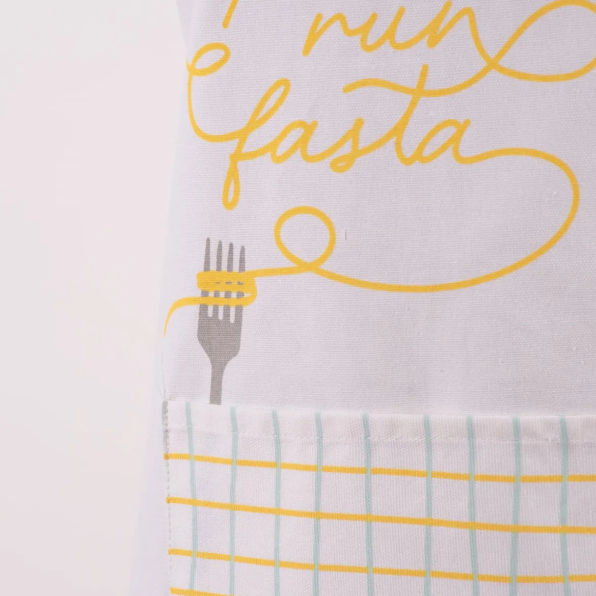Grafik Werkstatt Schürze verstellbar eat pasta run fasta aus Baumwolle weiß mint gelb 66x85cm