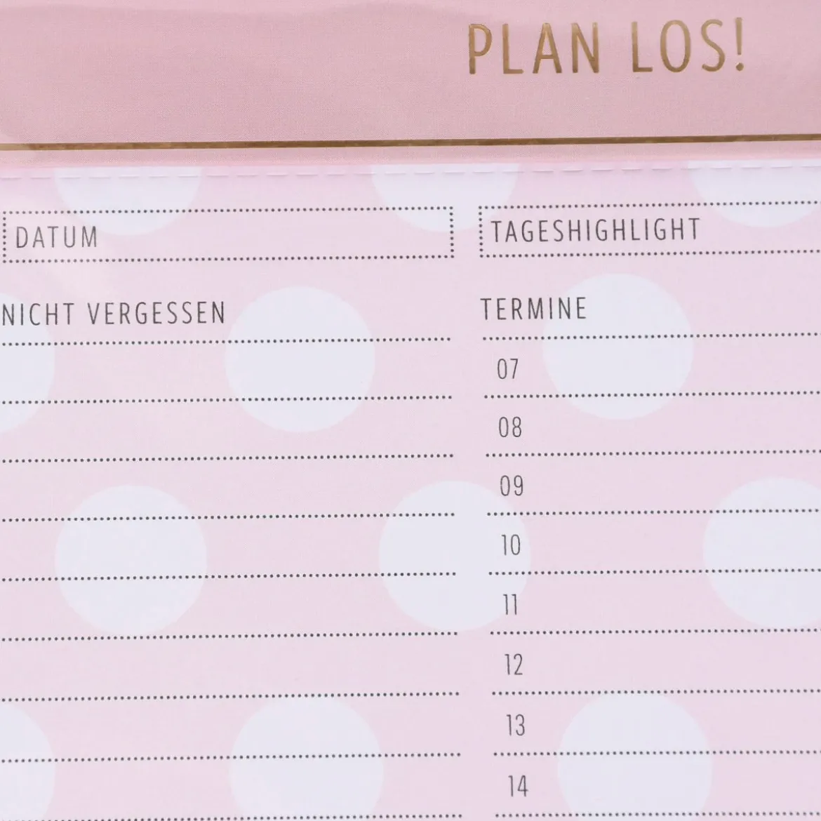 Grafik Werkstatt Tages To Do Notizblock Plan los rosa weiß goldfarbig 15x21cm
