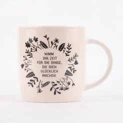 Grafik Werkstatt Tasse Nimm dir Zeit Blumen rosa schwarz weiß 300ml