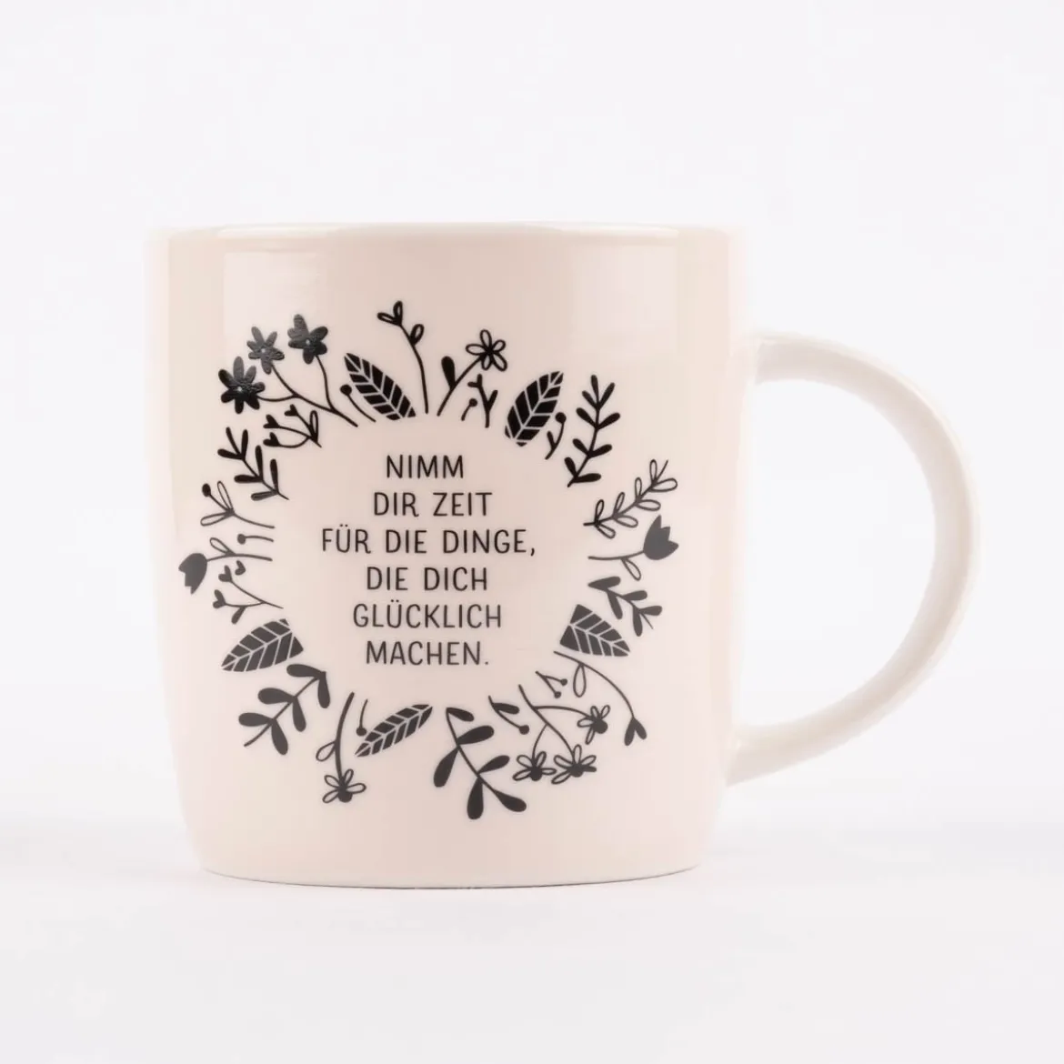 Grafik Werkstatt Tasse Nimm dir Zeit Blumen rosa schwarz weiß 300ml