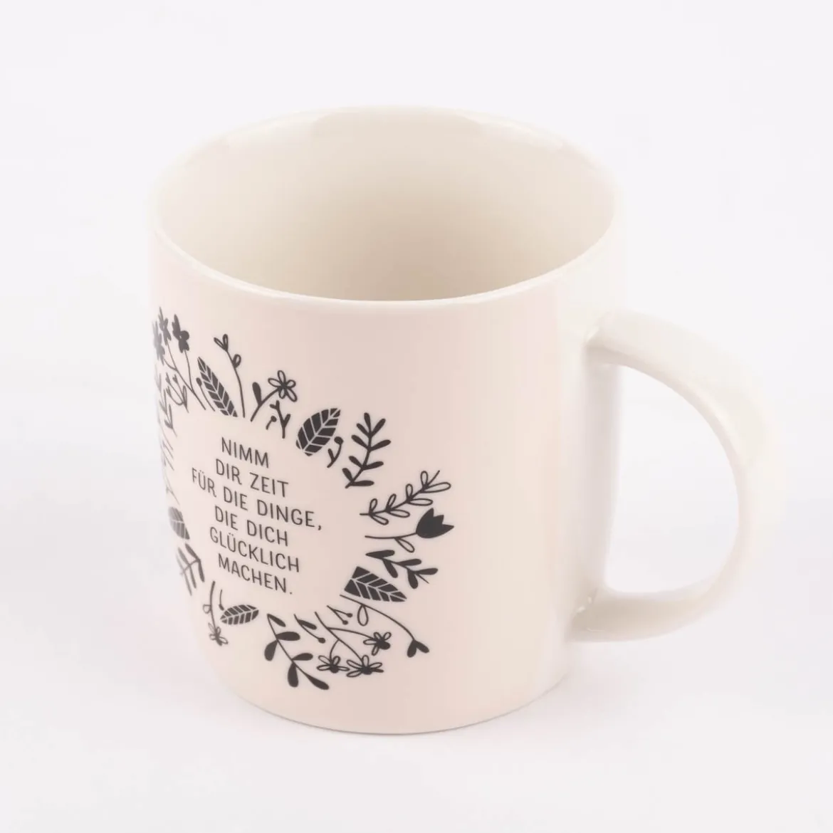 Grafik Werkstatt Tasse Nimm dir Zeit Blumen rosa schwarz weiß 300ml