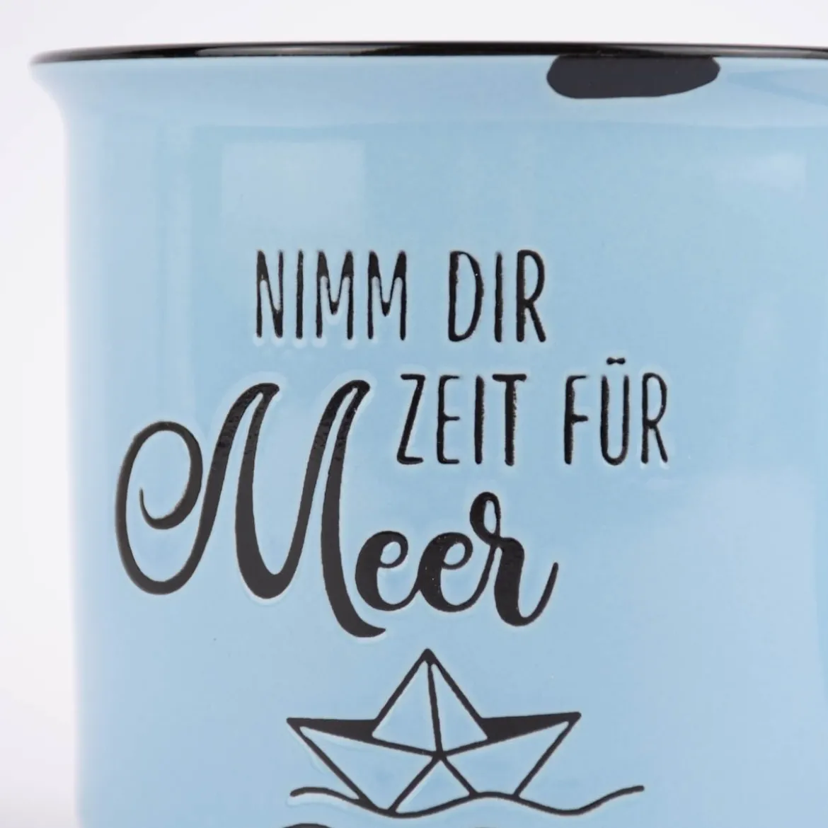 Grafik Werkstatt Tasse Vintage Nimm dir Zeit für Meer hellblau schwarz 400ml