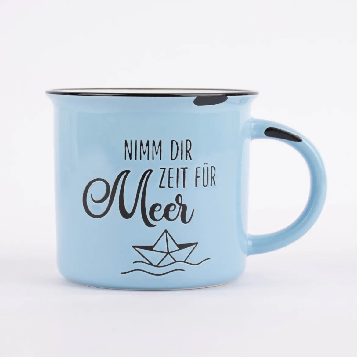 Grafik Werkstatt Tasse Vintage Nimm dir Zeit für Meer hellblau schwarz 400ml
