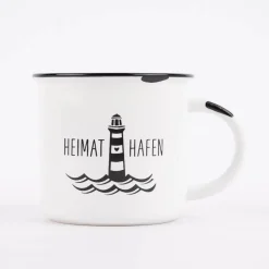 Grafik Werkstatt Tasse Vintage Heimathafen weiß schwarz 400ml