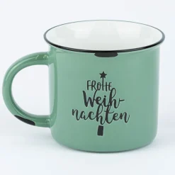 Grafik Werkstatt Tasse Vintage Weihnachten Frohe Weihnachten grün schwarz weiß 400ml