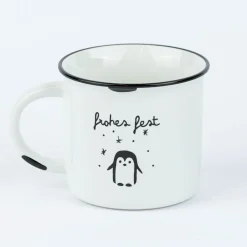 Grafik Werkstatt Tasse Vintage Weihnachten Frohes Fest Pinguin weiß schwarz 400ml