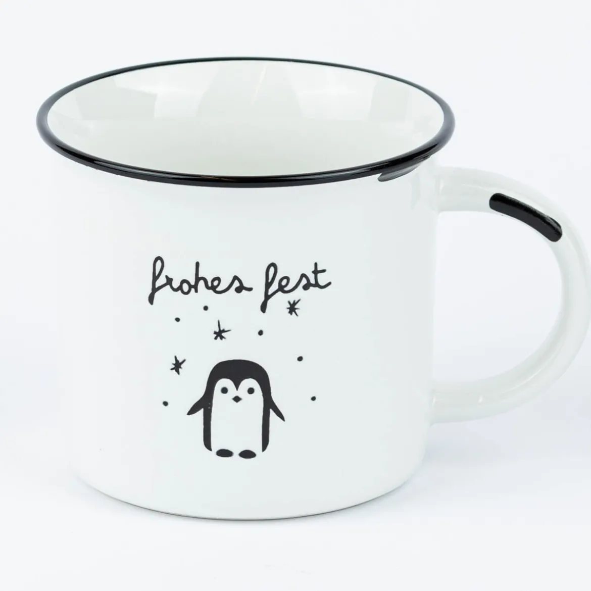 Grafik Werkstatt Tasse Vintage Weihnachten Frohes Fest Pinguin weiß schwarz 400ml