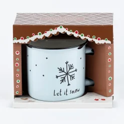 Grafik Werkstatt Tasse Vintage Weihnachten Let it snow hellblau schwarz 400ml