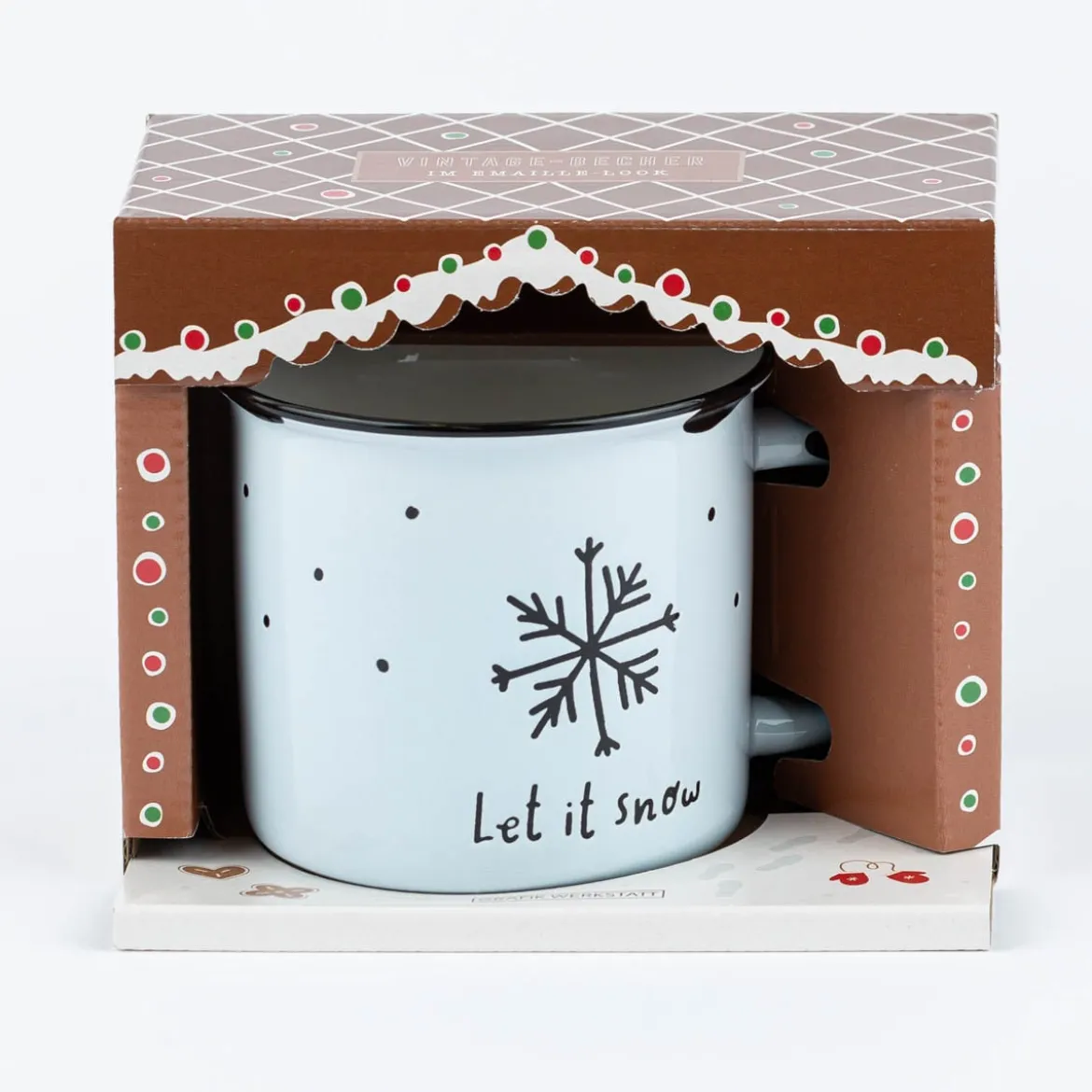 Grafik Werkstatt Tasse Vintage Weihnachten Let it snow hellblau schwarz 400ml