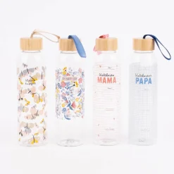 Grafik Werkstatt Trinkflasche aus Glas Weltbeste Mama Streifen Herzen 550ml