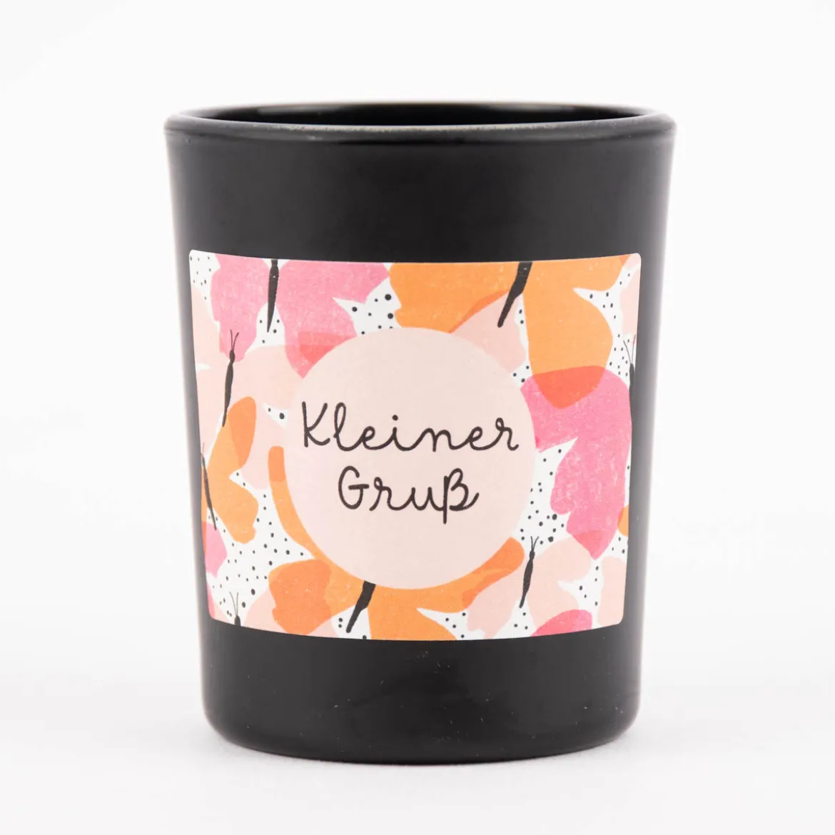 Grafik Werkstatt Wohlfühl-Kerze im Glas Kleiner Gruß Schmetterlinge schwarz pink 7x5,5cm
