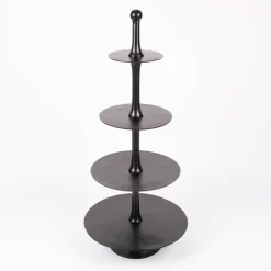 Große Etagere rund Metall Strukturoberfläche 4stufig Aluminium schwarz 55x123cm