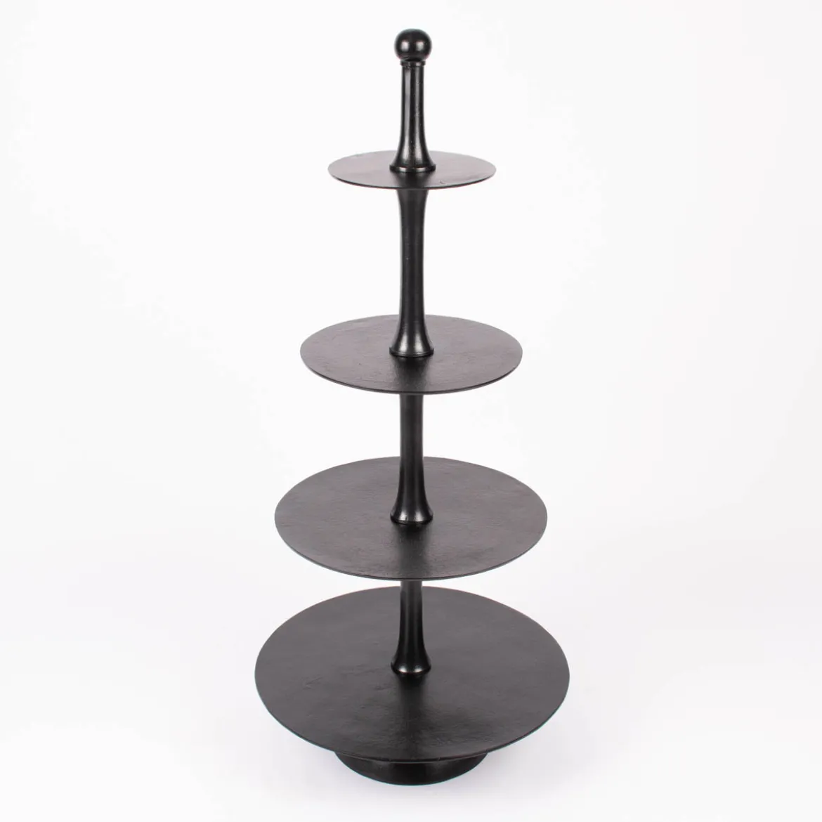 Große Etagere rund Metall Strukturoberfläche 4stufig Aluminium schwarz 55x123cm