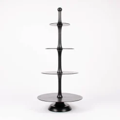 Große Etagere rund Metall Strukturoberfläche 4stufig Aluminium schwarz 55x123cm