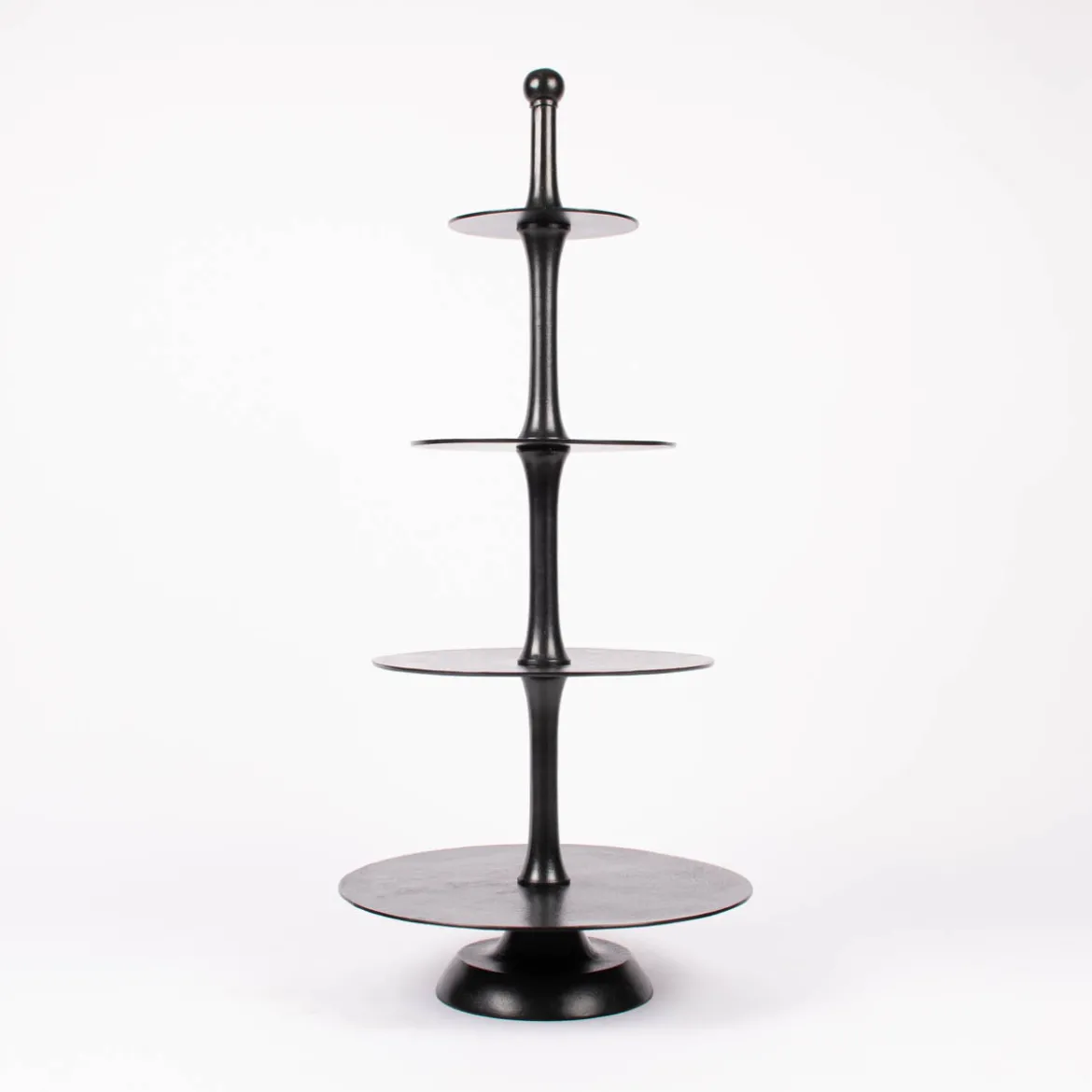 Große Etagere rund Metall Strukturoberfläche 4stufig Aluminium schwarz 55x123cm