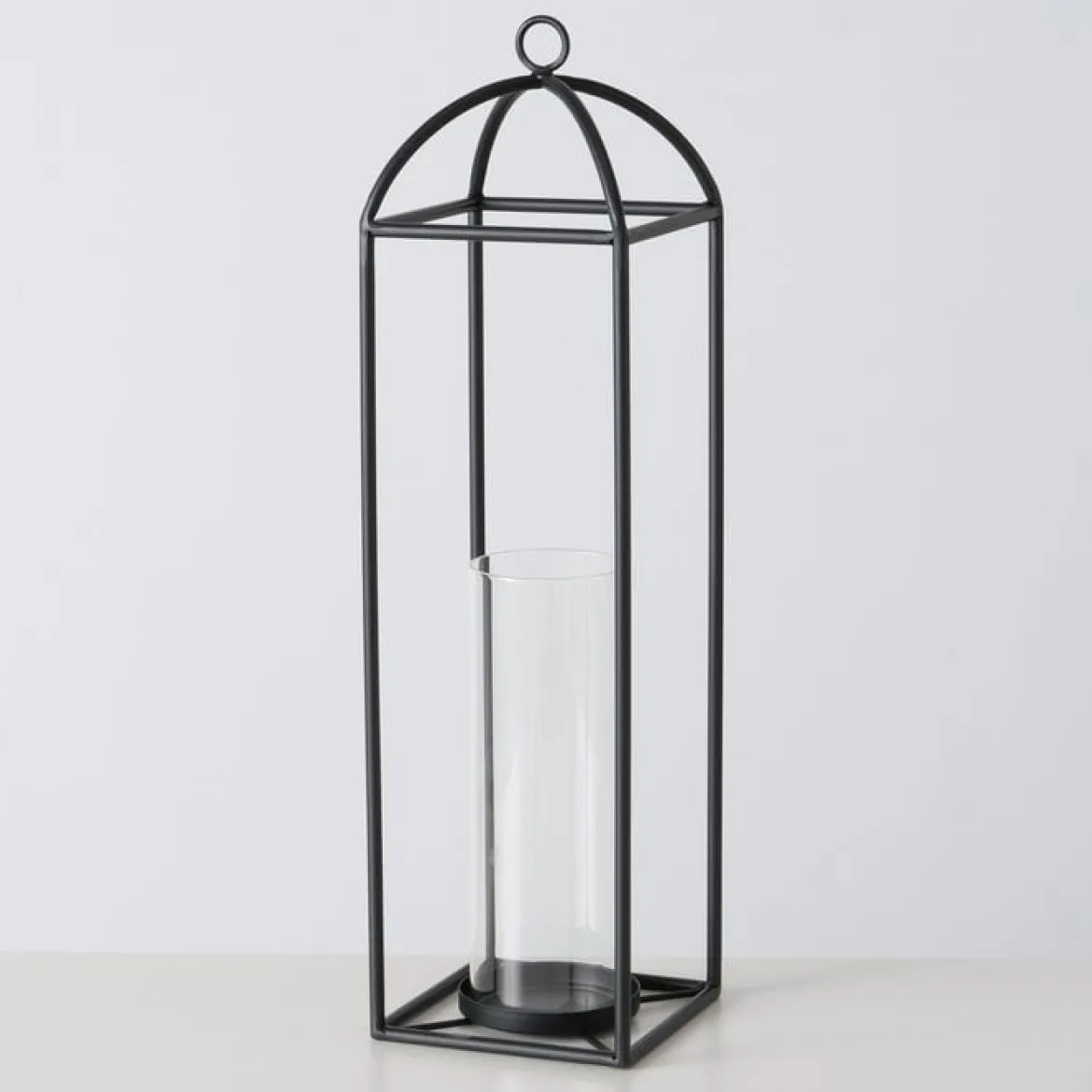 Großes Windlicht aus Metall mit Glaszylinder schwarz 15x15x55cm