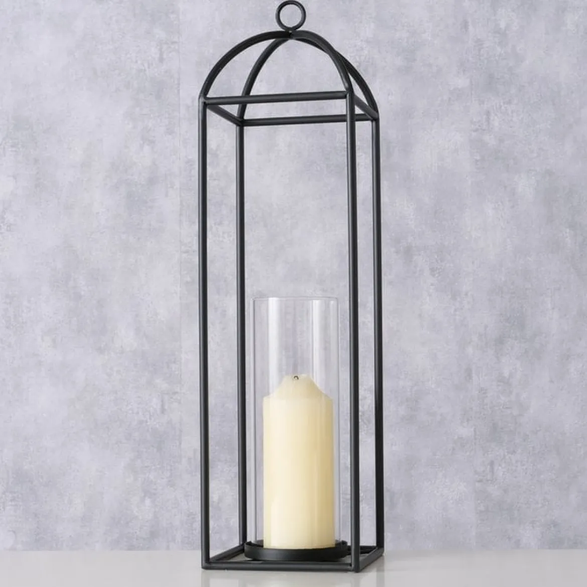 Großes Windlicht aus Metall mit Glaszylinder schwarz 15x15x55cm