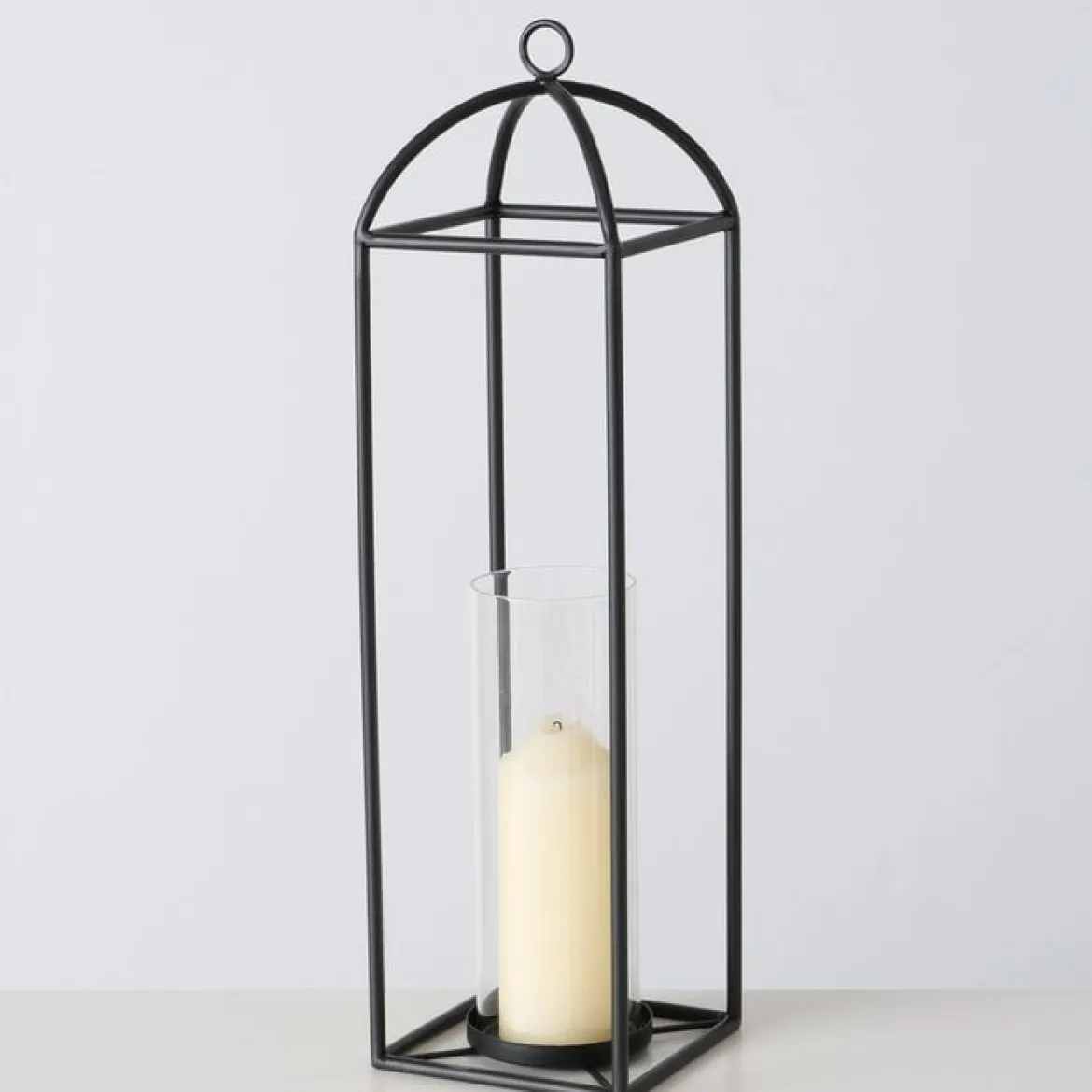 Großes Windlicht aus Metall mit Glaszylinder schwarz 15x15x55cm