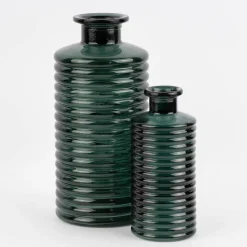 Große Vase zylinderförmig mit Rillenprägung u. schmalem Hals Glas klar blaugrün 14,5x31cm