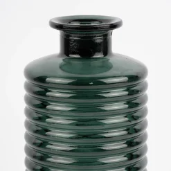 Große Vase zylinderförmig mit Rillenprägung u. schmalem Hals Glas klar blaugrün 14,5x31cm