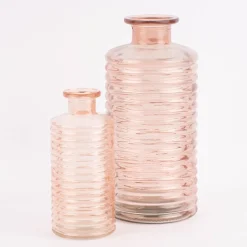 Große Vase zylinderförmig mit Rillenprägung u. schmalem Hals Glas klar rosa 14,5x31cm