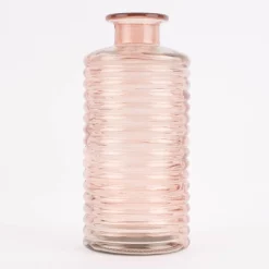 Große Vase zylinderförmig mit Rillenprägung u. schmalem Hals Glas klar rosa 14,5x31cm