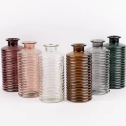 Große Vase zylinderförmig mit Rillenprägung u. schmalem Hals Glas klar rosa 14,5x31cm