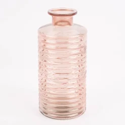 Große Vase zylinderförmig mit Rillenprägung u. schmalem Hals Glas klar rosa 14,5x31cm