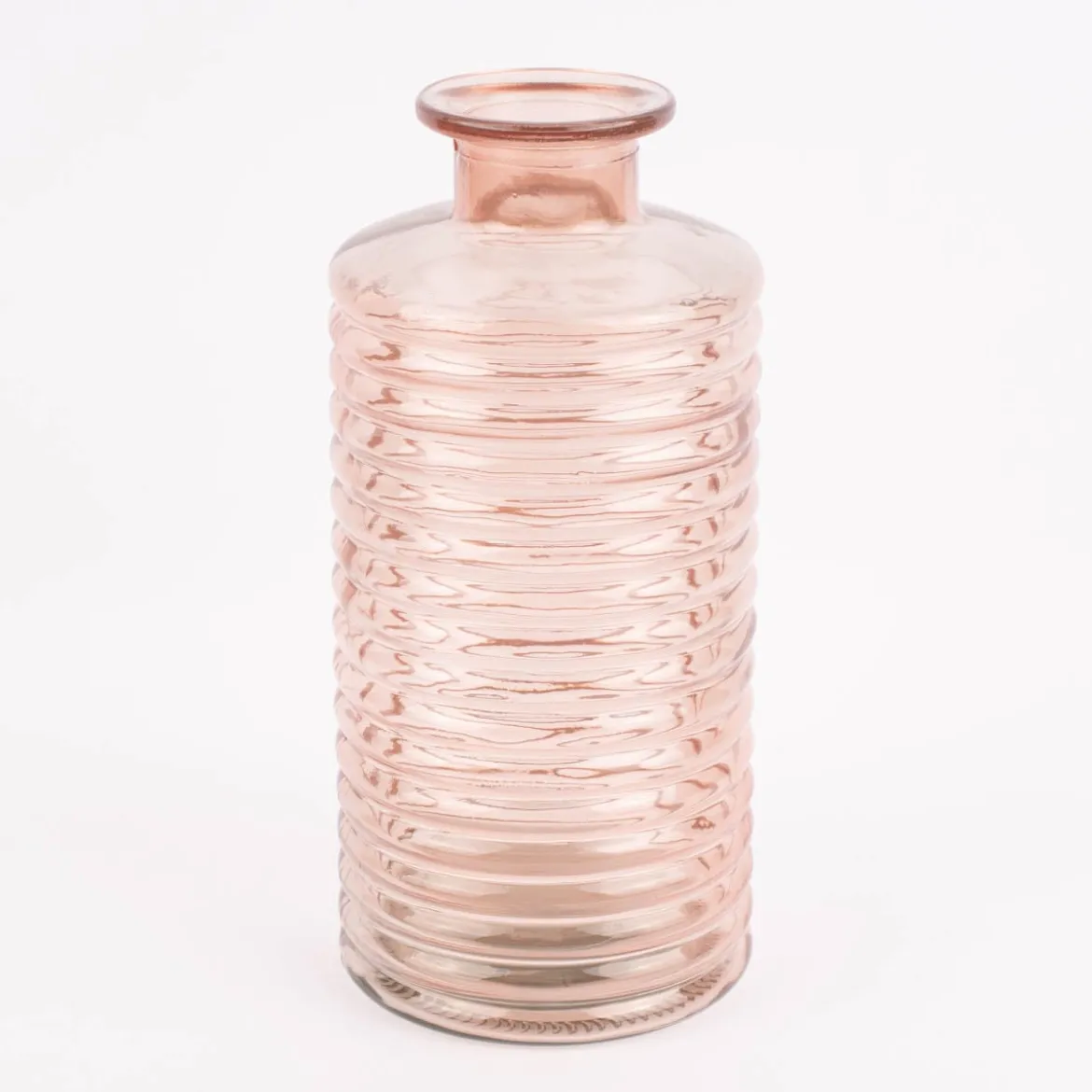 Große Vase zylinderförmig mit Rillenprägung u. schmalem Hals Glas klar rosa 14,5x31cm