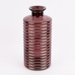 Große Vase zylinderförmig mit Rillenprägung u. schmalem Hals Glas klar violett 14,5x31cm