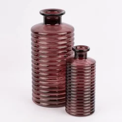 Große Vase zylinderförmig mit Rillenprägung u. schmalem Hals Glas klar violett 14,5x31cm