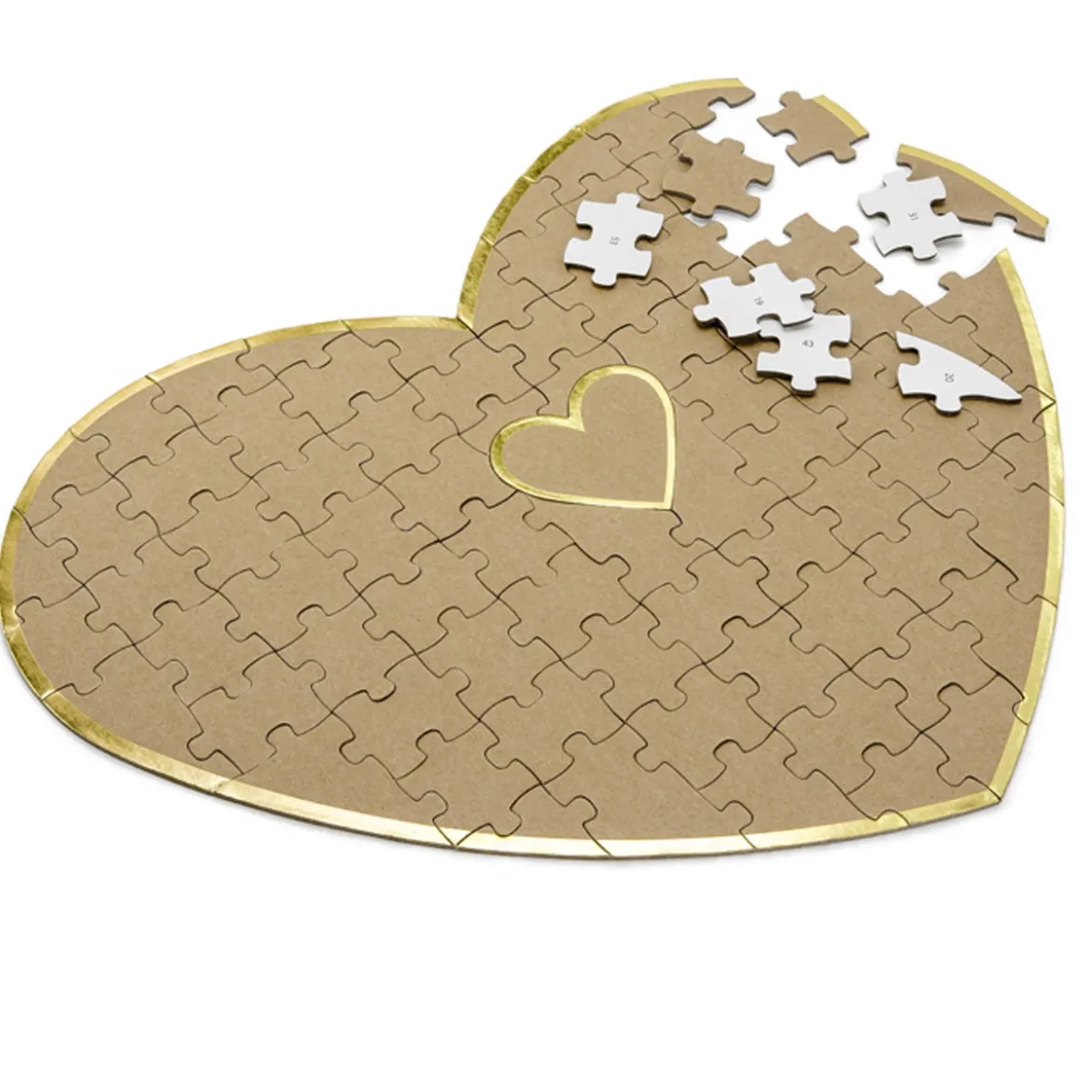 Gästebuch Puzzle Herzform Papier natur gold 45x35,5cm