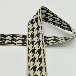Gummiband elastisch geometrisches Muster beige schwarz Breite: 4cm