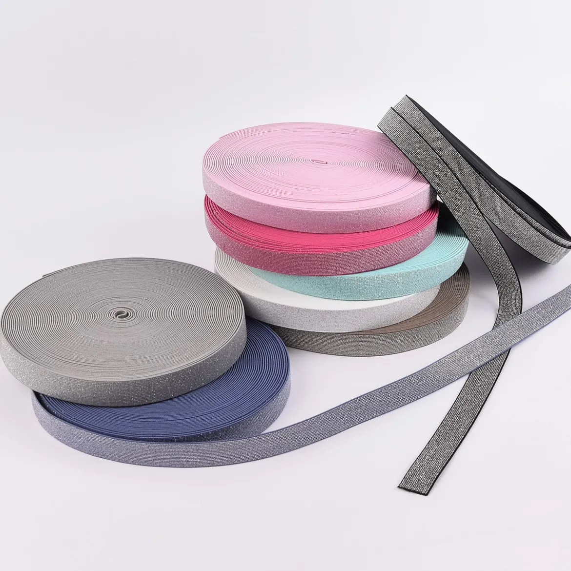 Gummi Band Glitzer pink silberfarbig Meterware Breite: 2,5cm