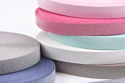 Gummi Band Glitzer türkis silberfarbig Meterware Breite: 2,5cm