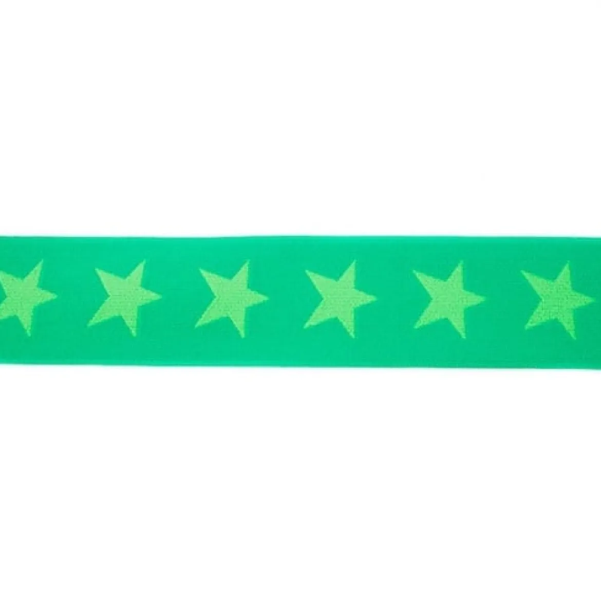 Gummi Band grün mit hellgrünen Sternen Meterware Breite: 4cm