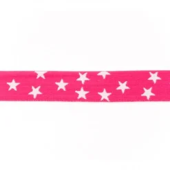 Gummi Band pink mit vielen kleinen weißen Sternen Meterware Breite: 2,5cm