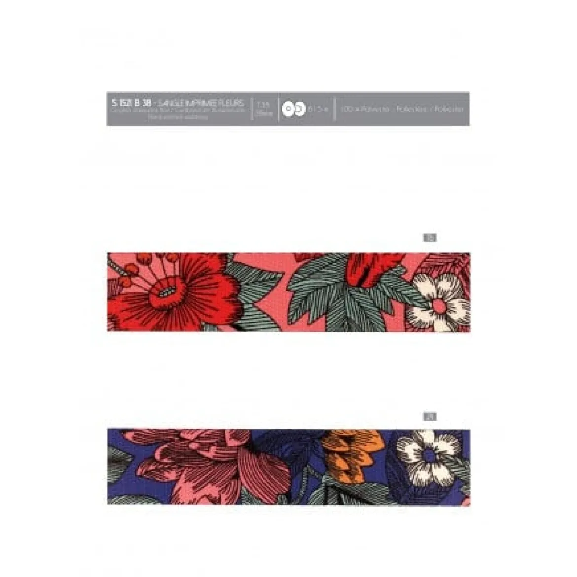 Gurtband Blumen bedruckt königsblau bunt 3,8cm Breite