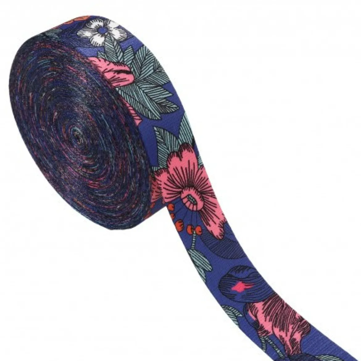Gurtband Blumen bedruckt königsblau bunt 3,8cm Breite