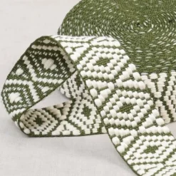 Gurtband Ethno Rautenmuster khaki weiß 3,8cm Breite