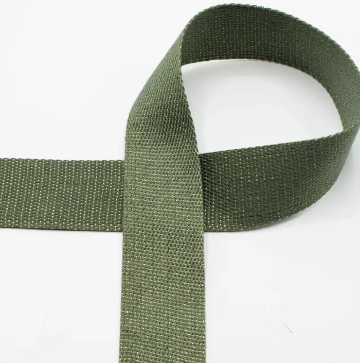 Gurtband Glamour army-grün goldfarbig Metallic-Effekte Meterware 40mm Breite