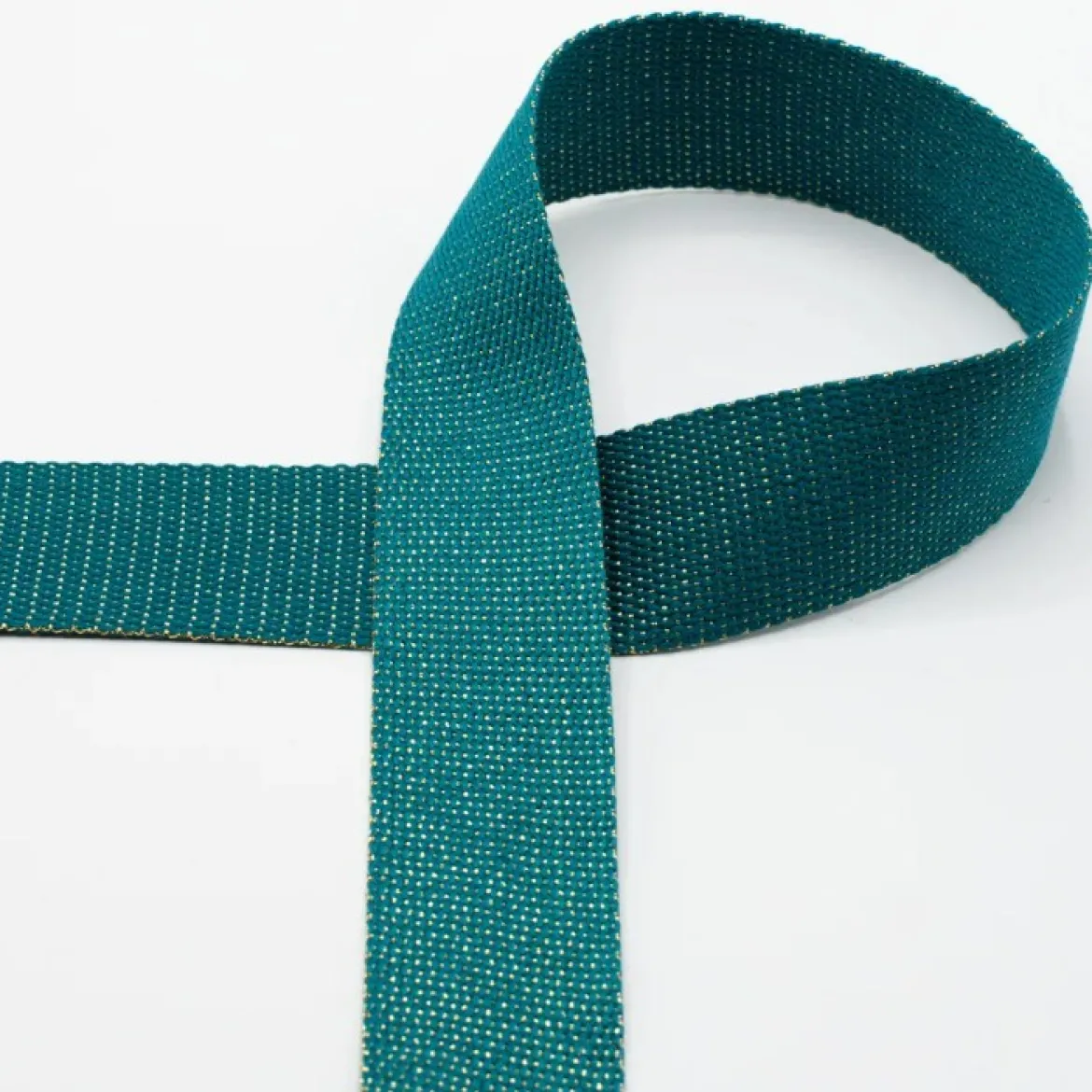 Gurtband Glamour petrol goldfarbig Metallic-Effekte Meterware 40mm Breite