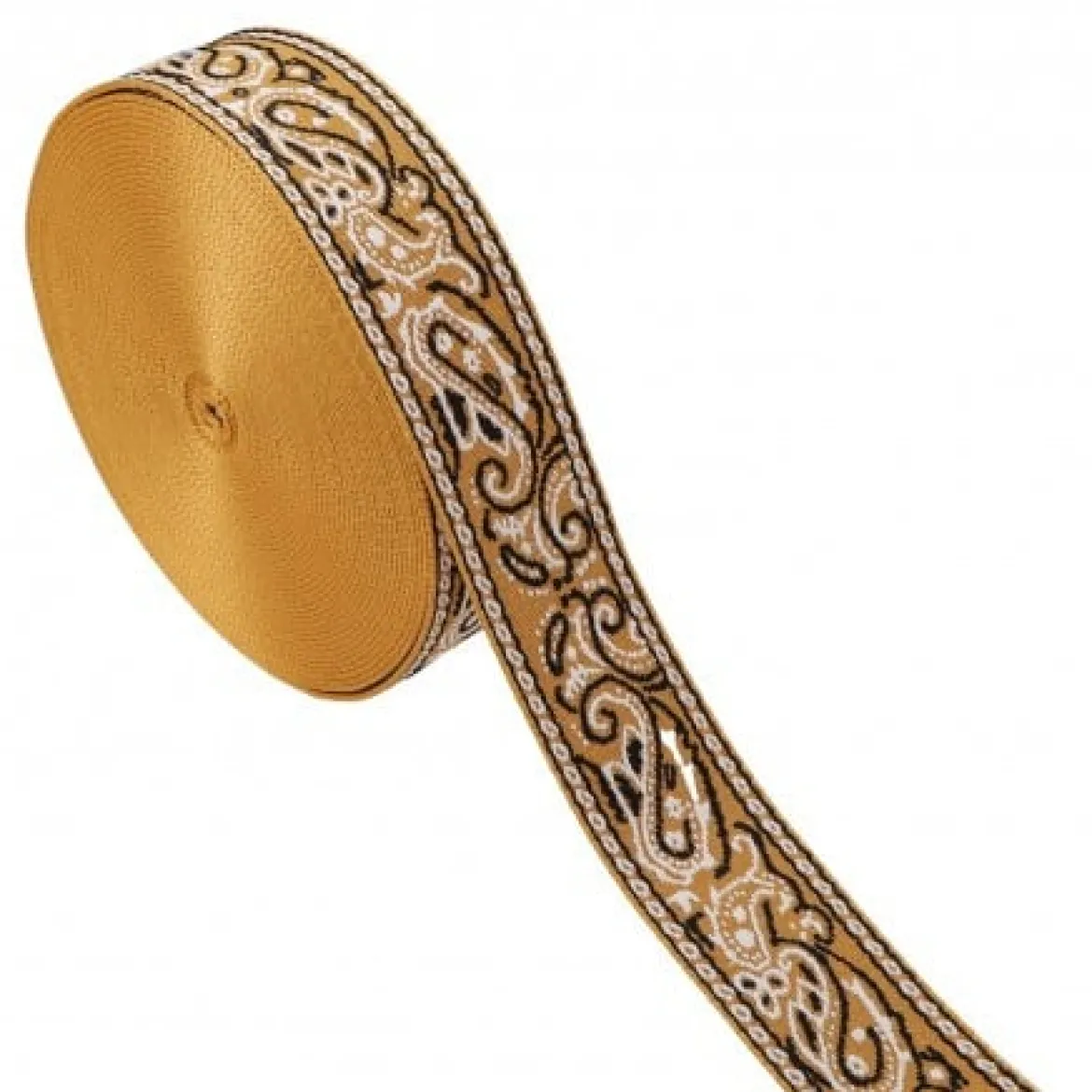 Gurtband Paisley Jacquard senfgelb ecru 4,8cm Breite