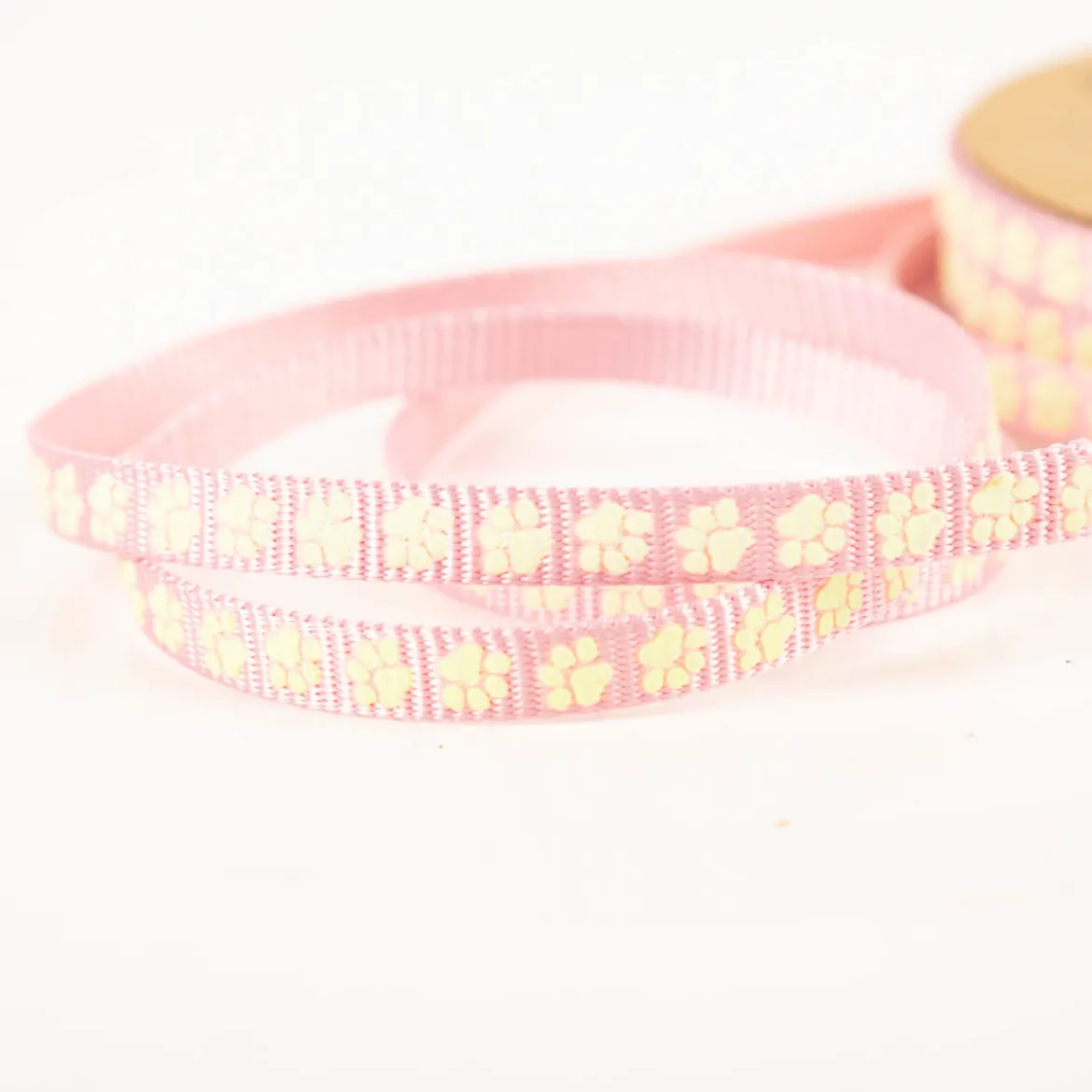 Gurtband Pfoten reflektierend rosa gelb 10mm Breite
