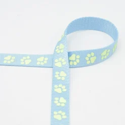 Gurtband Pfoten reflektierend hellblau gelb 20mm Breite