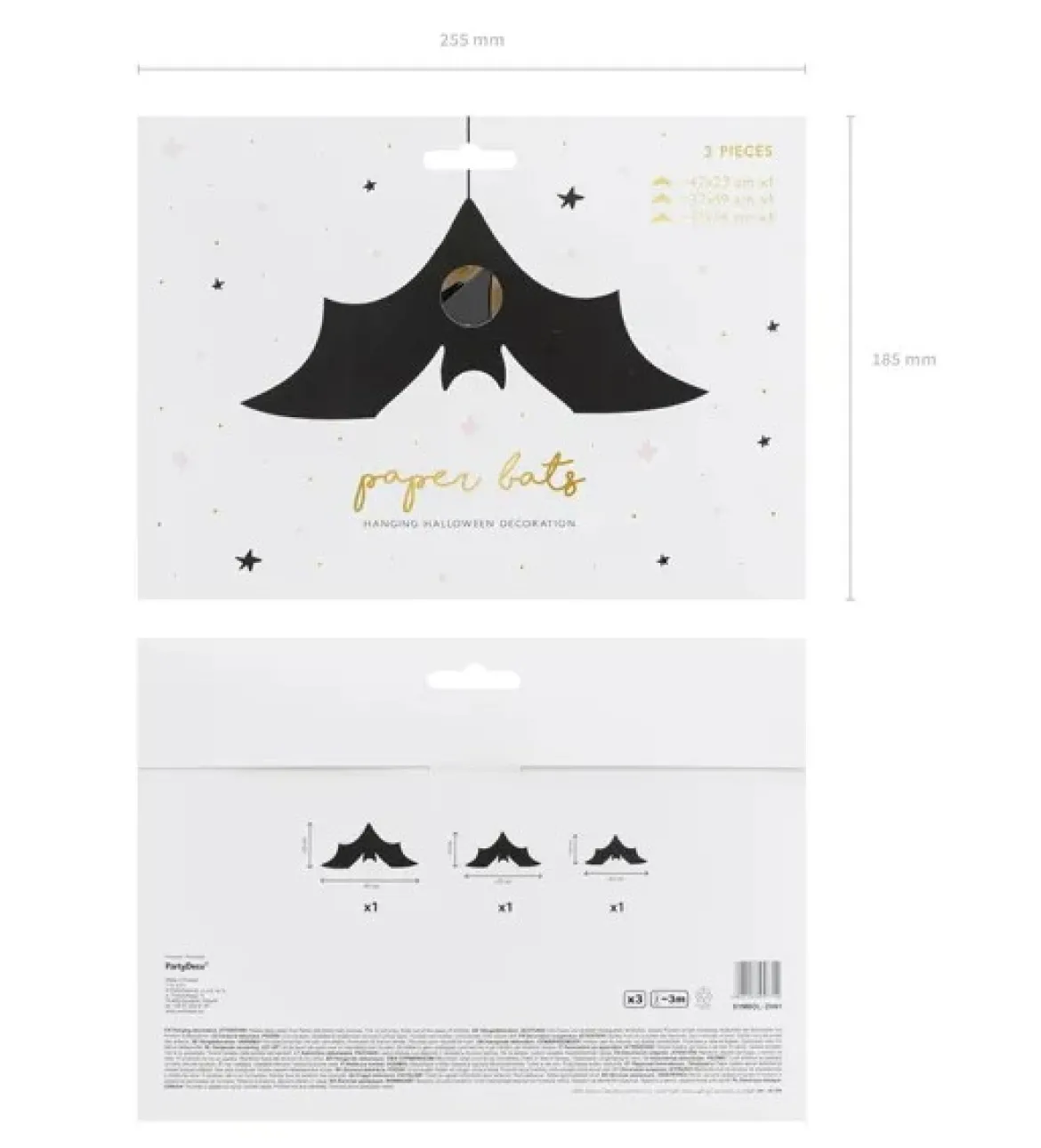 Halloween Fledermaus Hänger aus Papier im 3er Set schwarz