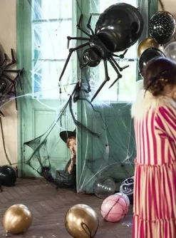 Halloween Spinnennetz in Schwarz 60g mit zwei Spinnen